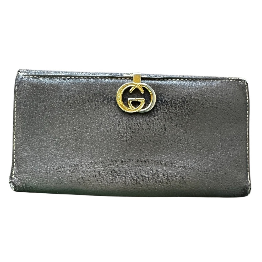 VINTAGE LEATHER GUCCI WALLET WITH BIG DOUBLE "G" CLOSURE - 7"
